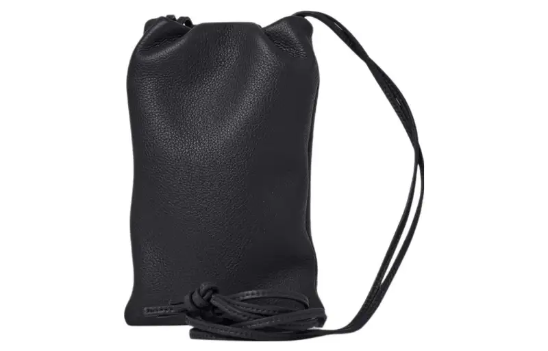 THE ROW Fine Grain Calfskin One Shoulder Crossbody Cell Phone Pouch Women's Black