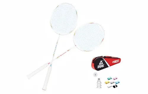 Peak badminton racket, double racket ball control type (both defensive), durable and ultra-light, stringed, same style for men and women, white, pink and blue