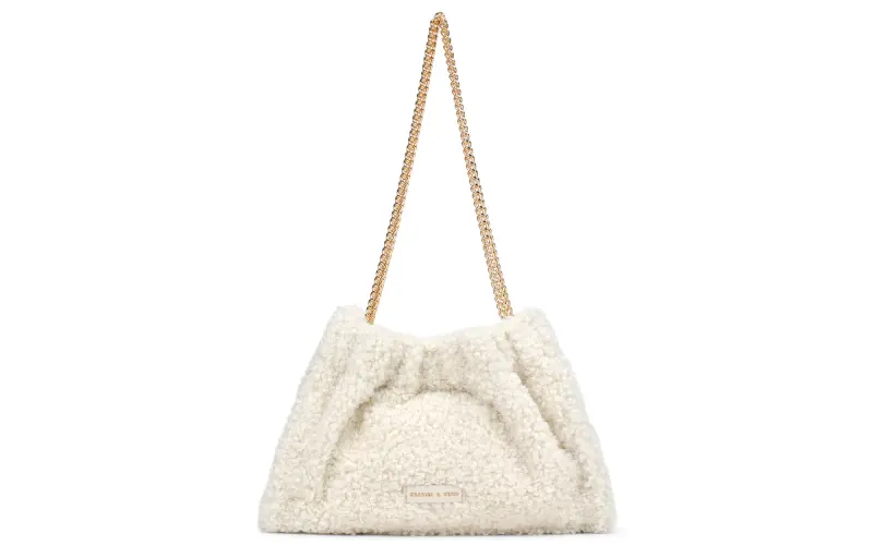 CHARLES&KEITH Plush Tote Shoulder Bag Large Women's Cream Milk White