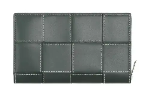 Bottega Veneta Intrecciato Cow Leather Card Holder, Wallet Men's Slate & Natural Stitch