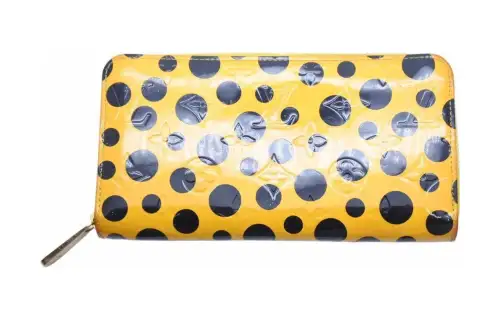 LOUIS VUITTON Yayoi Kusama Collaboration Vernis Leather Wallet Women's Yellow & Black