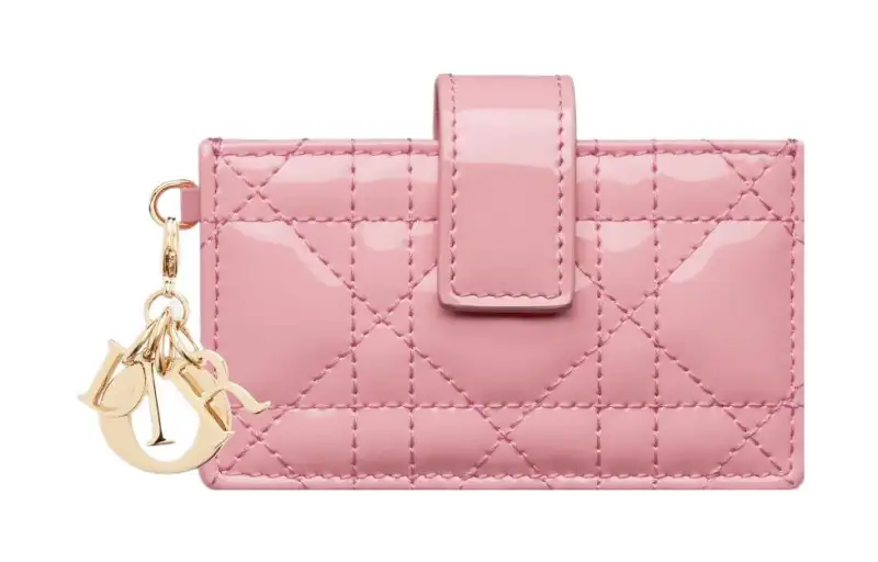 DIOR Lady Dior Patent Leather, Cow Leather Card Holder Card Holder Regular Women's Peach Pink