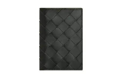 Bottega Veneta Intrecciato Cow Leather Card Holder Regular Men's Dark Green & Mud Brown