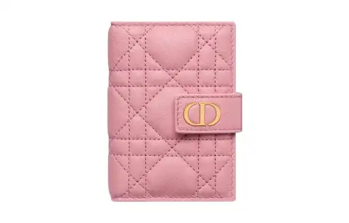 DIOR Caro Calfskin Card Holder Regular Women's Peach Pink