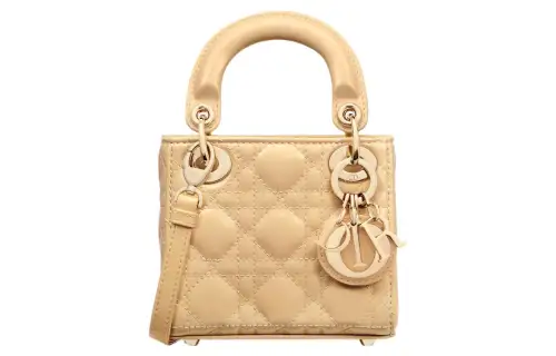 DIOR Lady Dior Shiny Cow Leather Handbag, Shoulder Bag, Crossbody Bag, Handbag Extra Mini Women's Light Yellow