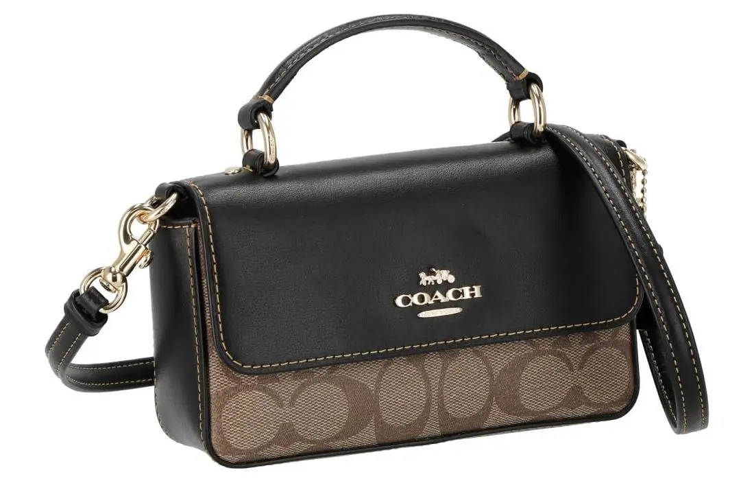 COACH Josie Coated Canvas With Smooth Leather Handbag Mini Women's Khaki & Black