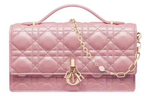 DIOR Sheepskin Shoulder Bag, Crossbody Bag Mini Women's Peach Pink