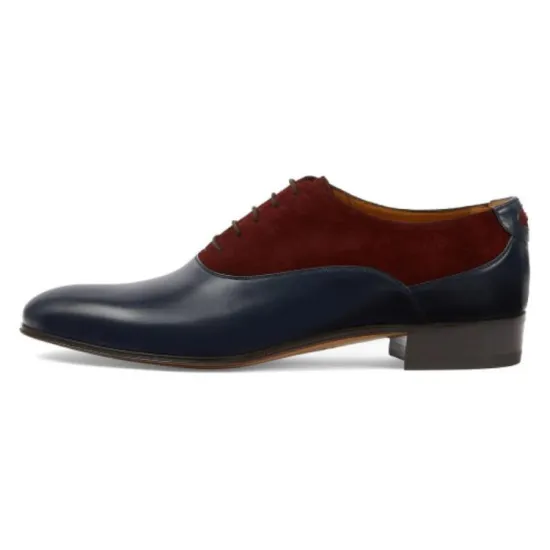 GUCCI Double G Panelled Lace-up Shoes Brown Blue