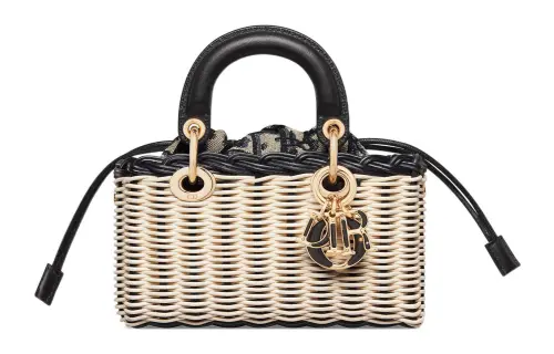 DIOR Lady D JOY Wicker Shoulder Bag, Crossbody Bag, Handbag Extra Mini Women's Black & Natural