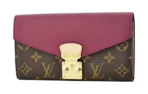 LOUIS VUITTON Canvas With Leather Wallet Women's Classic Pattern & Purple Red
