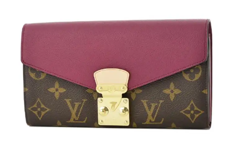 LOUIS VUITTON Canvas With Leather Wallet Women's Classic Pattern & Purple Red