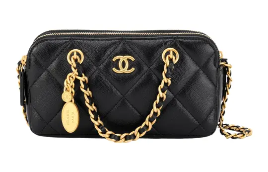 CHANEL Grain Cow Leather Cell Phone Pouch, Handbag, Shoulder Bag, Crossbody Bag Women's Black