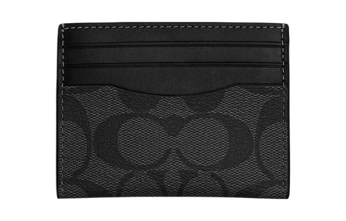 COACH Card Case Coated Canvas With Refined Calfskin Card Holder Men's Gray Black