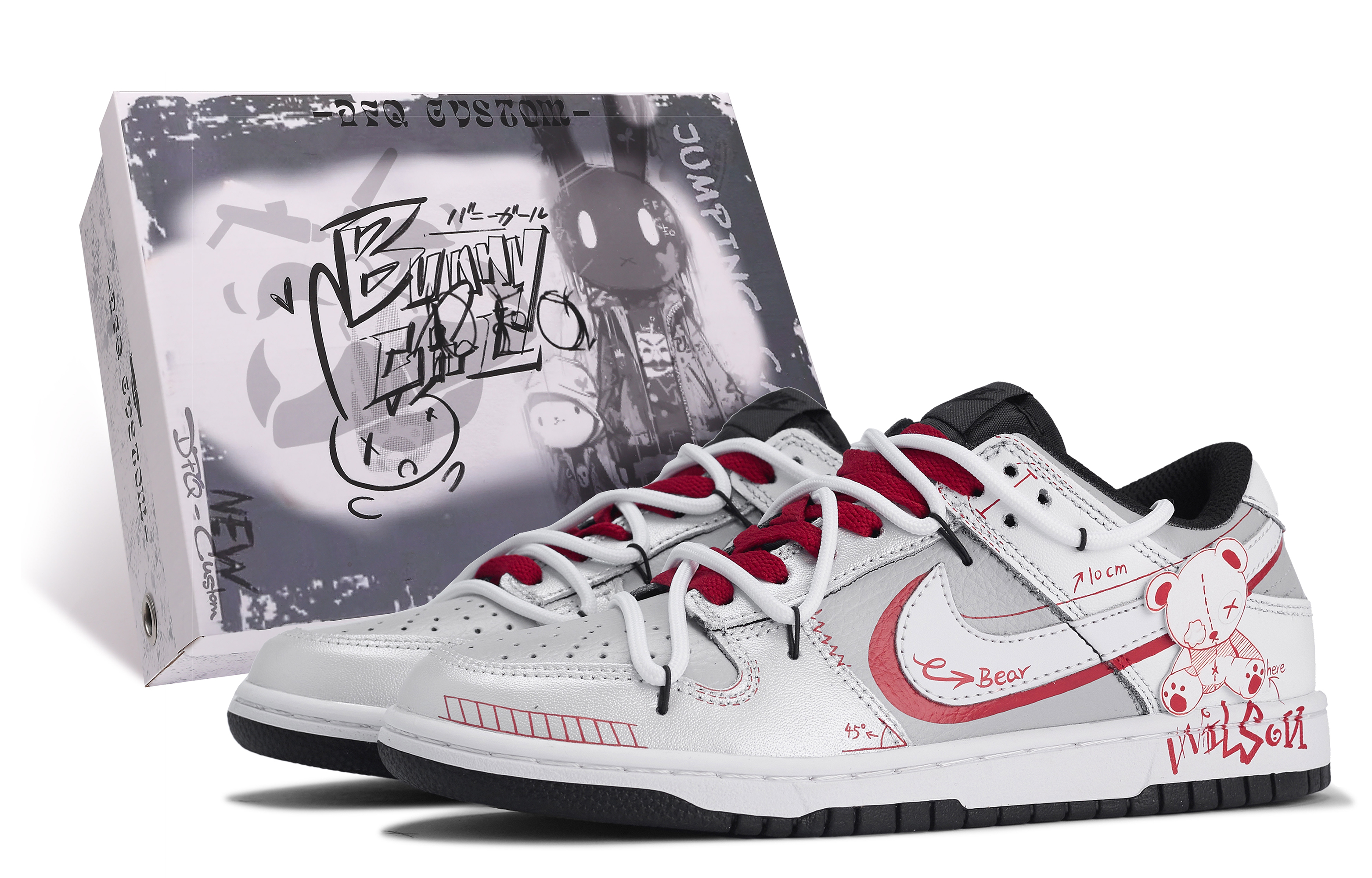 Nike, sneakers, retro universal non-slip quick dry wear-resistant low gift box, custom-made, with little bears, simple and elegant design
