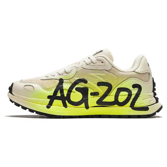 ANTA Running Shoes Men Low-Top Macaron Khaki/Light Ecru/Neon Green/Black