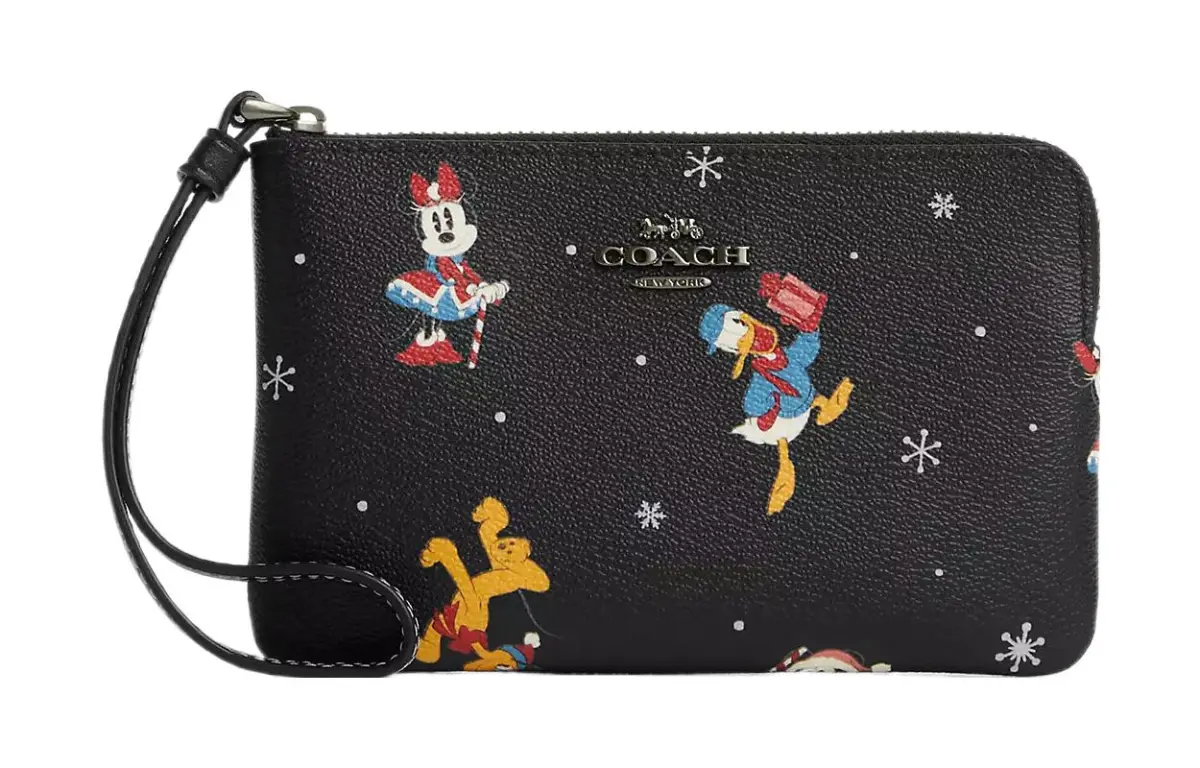 COACH X Disney Corner Zip Canvas With Leather Wrist Bag Clutches Regular Women's Black