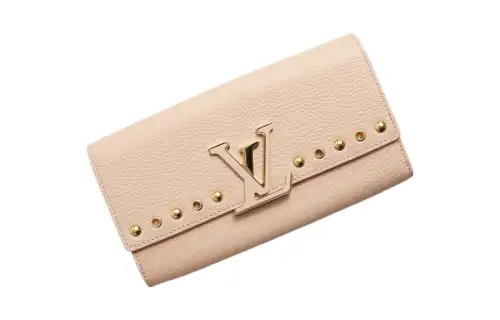 LOUIS VUITTON Cow Leather Wallet Women's Beige