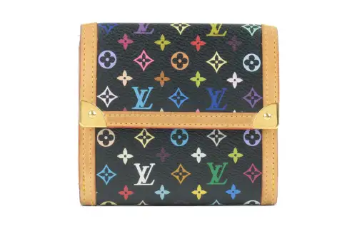 LOUIS VUITTON Monogram Canvas With Leather Wallet Women's Black & Multicolor