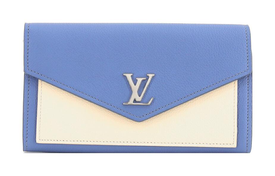 LOUIS VUITTON Mylockme Flap Closure Calfskin Wallet Unisex Blue White