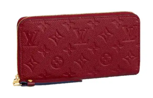 LOUIS VUITTON Embossed Leather Wallet Women's Cherry Berry Color