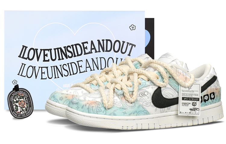 [Кроссовки по индивидуальному заказу] Nike Dunk Canvas Sky City Цветок кешью Градиент дофамина Западное побережье Сашико Вышивка Пеньковая веревка Деконструкция нескользящие Износостойкий и легкий, с низким вырезом. панель обувь женский синий Апельсин