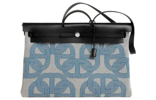 HERMES Herbag Zip H Plume Canvas Shoulder Bag, Crossbody Bag, Handbag 24 Unisex Light Beige/Mosaics Blue