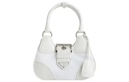 PRADA Moon Fabric With Leather Shoulder Bag, Crossbody Bag, Handbag Regular Women's White