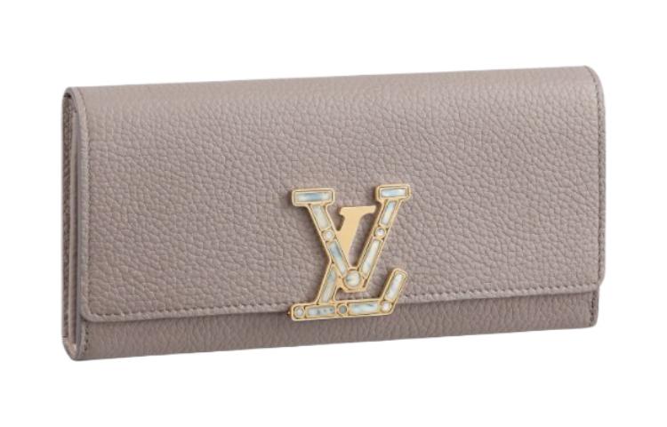 LOUIS VUITTON Minimalist Style Leather Wallet Unisex Taupe