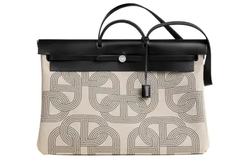 HERMES Herbag Zip H Plume Canvas Shoulder Bag, Crossbody Bag, Handbag 24 Unisex Black/Light Beige