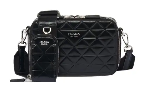 PRADA Brique Shiny Leather Messenger Bag, Crossbody Bag, Shoulder Bag Men's Black