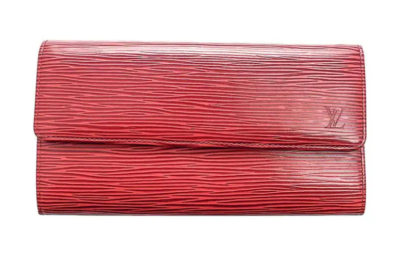 LOUIS VUITTON Letter Print Epi Leather Wallet Women's Red