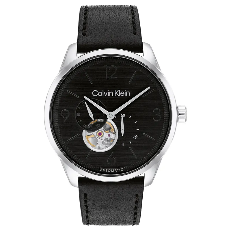 CALVIN KLEIN Wrist Watches Automatic Mechanical Movement Leather Strap Black Dial Men's Watches