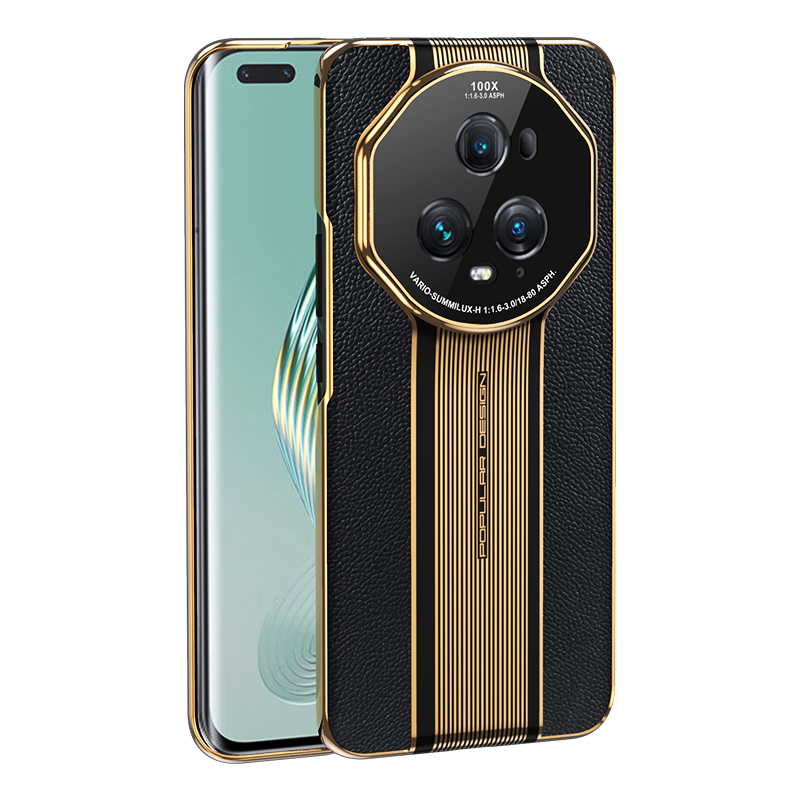 Baohuguang business style light luxury style mobile phone case suitable for magic5/magic4Pro/3 litchi leather pattern electroplating Porsche pattern leather back case high quality and great feel