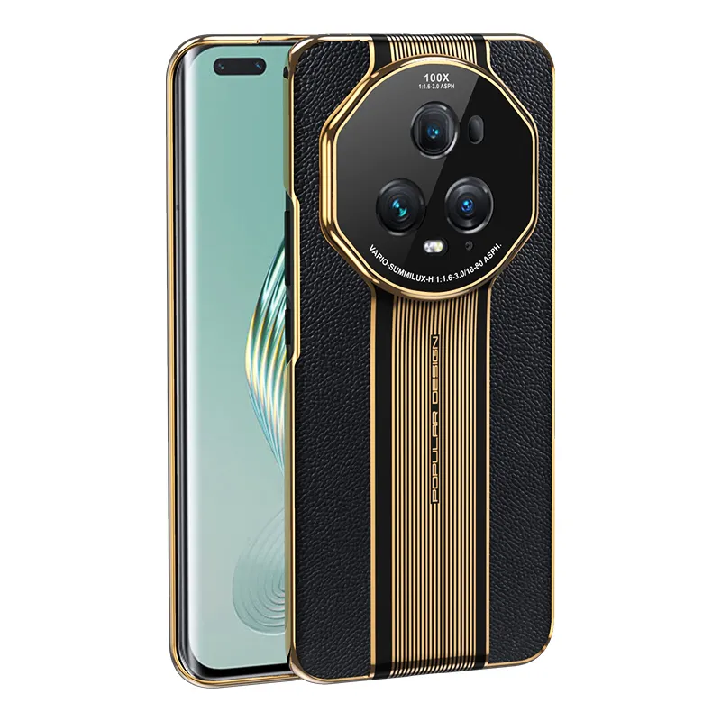 Baohuguang business style light luxury style mobile phone case suitable for magic5/magic4Pro/3 litchi leather pattern electroplating Porsche pattern leather back case high quality and great feel