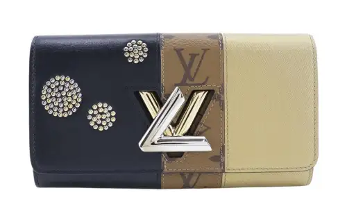 LOUIS VUITTON Canvas Wallet Women's Brown Spelled With Gold Spelled With Black