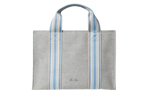 Loro Piana Cotton With Linen Handbag Small Women's Light Gray With Wave White And Warm Brown Beige