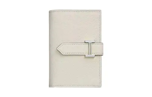 HERMES Bearn Mysore Goat Skin Wallet Mini Women's 0T Mushroom White