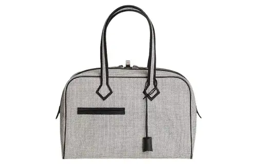 HERMES Viking Quadrille Canvas With Swift Calfskin Handbag Women's Light Beige & Black