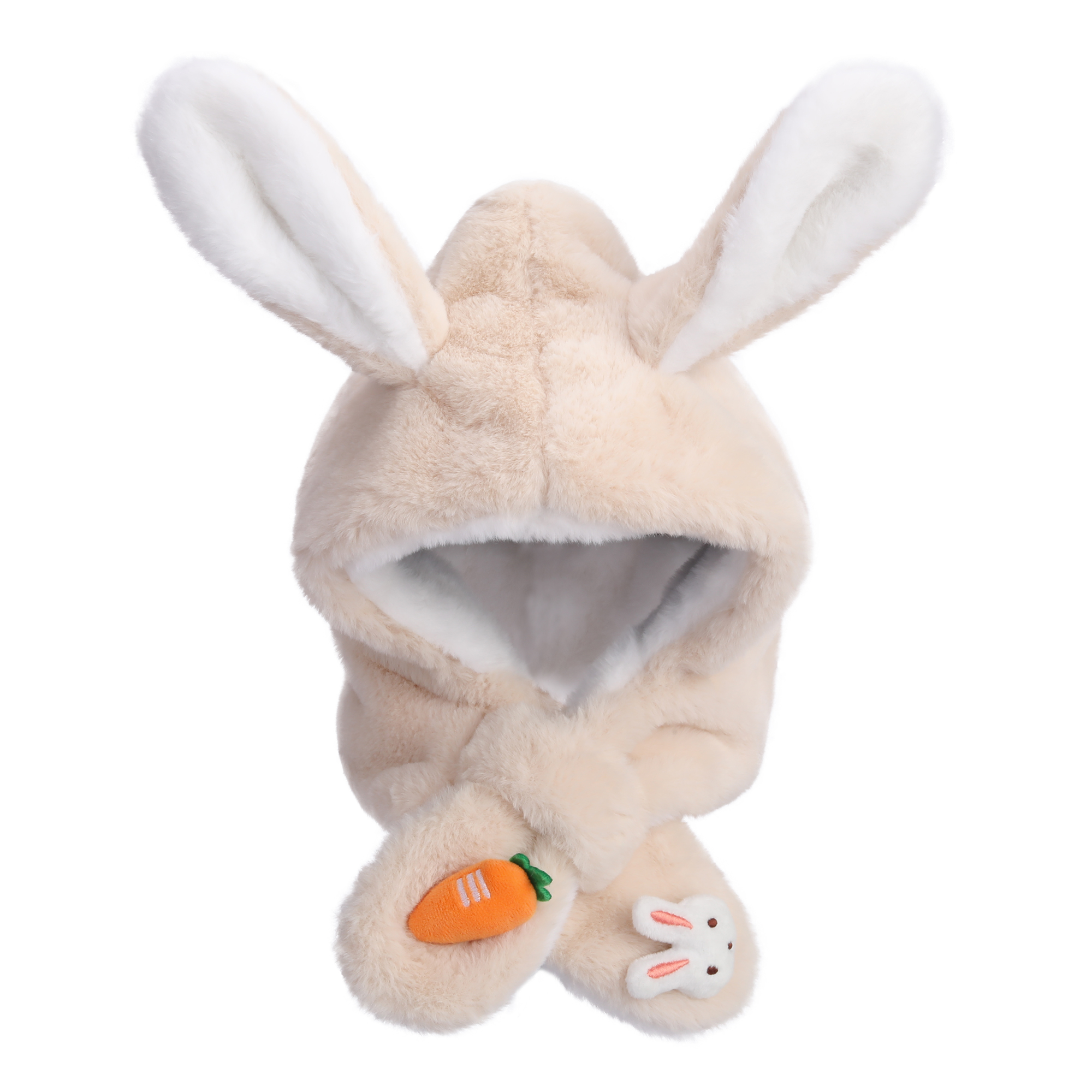 CAMEL Camel warm rabbit ears outdoor thickened cold and windproof plush hooded wool scarf for women