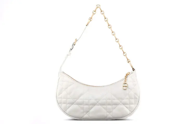 DIOR CD LOUNGE Sheepskin Dumpling Bag Handbag, Shoulder Bag Women's White