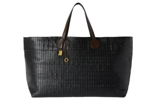 Loro Piana Cow Leather Tote Bag, Shopping Bag, Handbag Extra Large Women's Black & Dark Chocolate Licorice Gummies