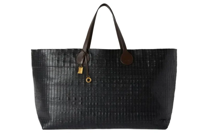 Loro Piana Cow Leather Tote Bag, Shopping Bag, Handbag Extra Large Women's Black & Dark Chocolate Licorice Gummies