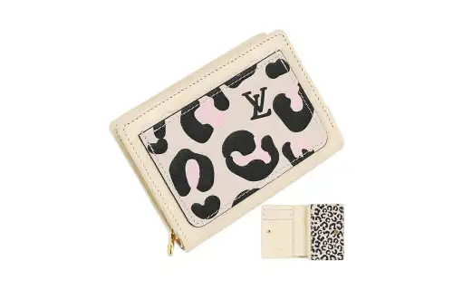 LOUIS VUITTON Wild At Heart Embossed Leather Wallet Regular Women's Black Patchwork Pink Leopard Print