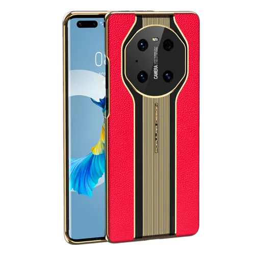 Baohuguang business style light luxury style mobile phone case suitable for mate40Pro+/rs/mate30 lychee leather pattern instantly changes to Porsche pattern electroplated leather back shell high quality first layer cowhide