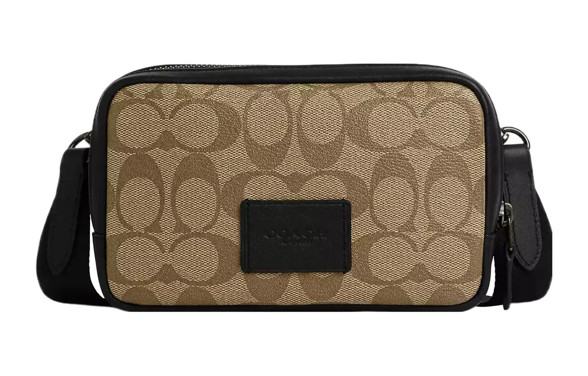 COACH Carrier Canvas With Smooth Calfskin Crossbody Bags Small Men's Khaki