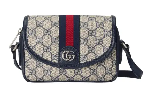 GUCCI Ophidia Canvas With Leather Binding Messenger Bag, Crossbody Bag, Shoulder Bag Mini Women's Beige & Blue