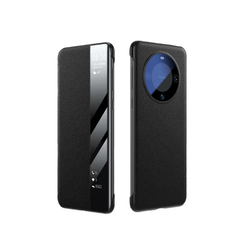 Baohuguang solid color light luxury style mobile phone case suitable for mate60Pro/MATE60 first-layer cowhide skin-friendly fine frosted Porsche pattern smart leather case