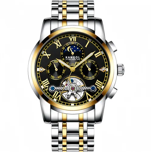 KANGOL Mechanical Movement Stainless Steel Watchband Watch Men's Watches Skeleton Dial 30m Waterproof