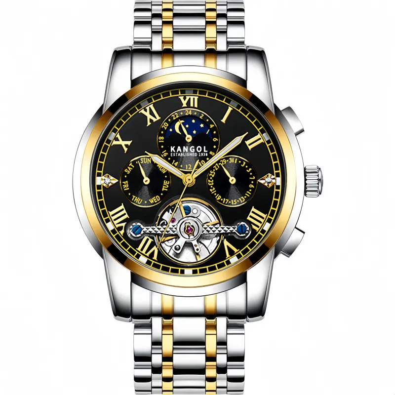 KANGOL Mechanical Movement Stainless Steel Watchband Watch Men's Watches Skeleton Dial 30m Waterproof