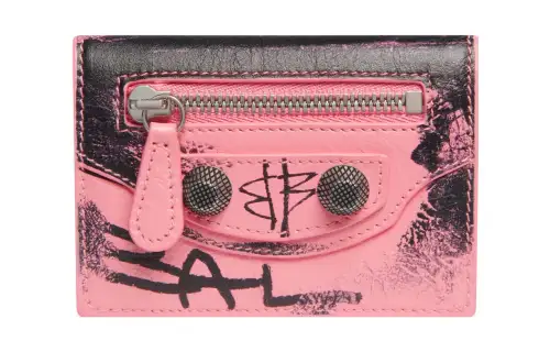 Balenciaga Le Cagole Fine Grained Sheepskin Wallet Mini Women's Black & Pink